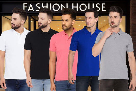 Poly Matte Solid Half Sleeves Mens Polo T-Shirt Pack Of 4